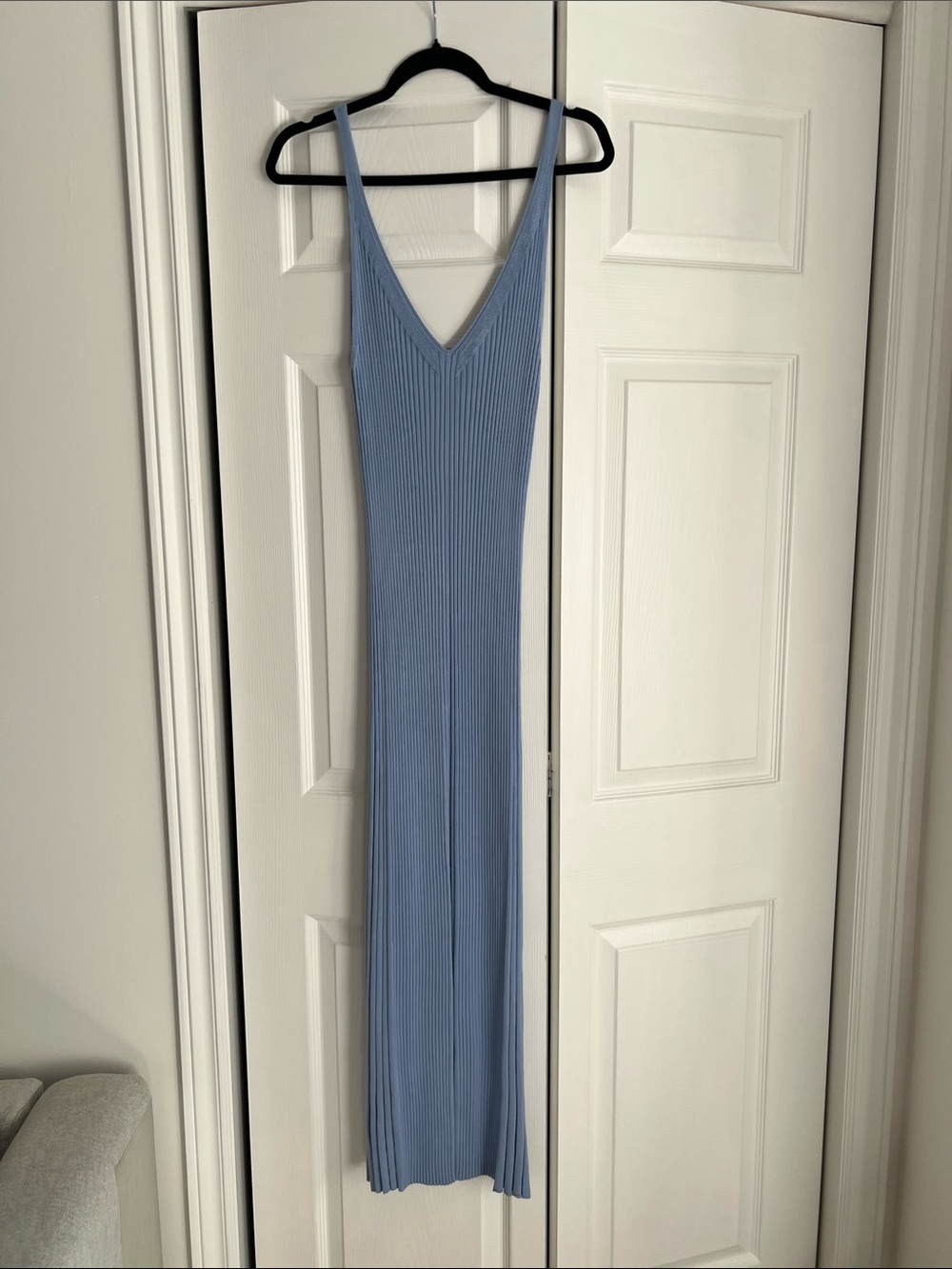 Dynamite Sleeveless Ribbed V-Neck Maxi Dress in Light Blue